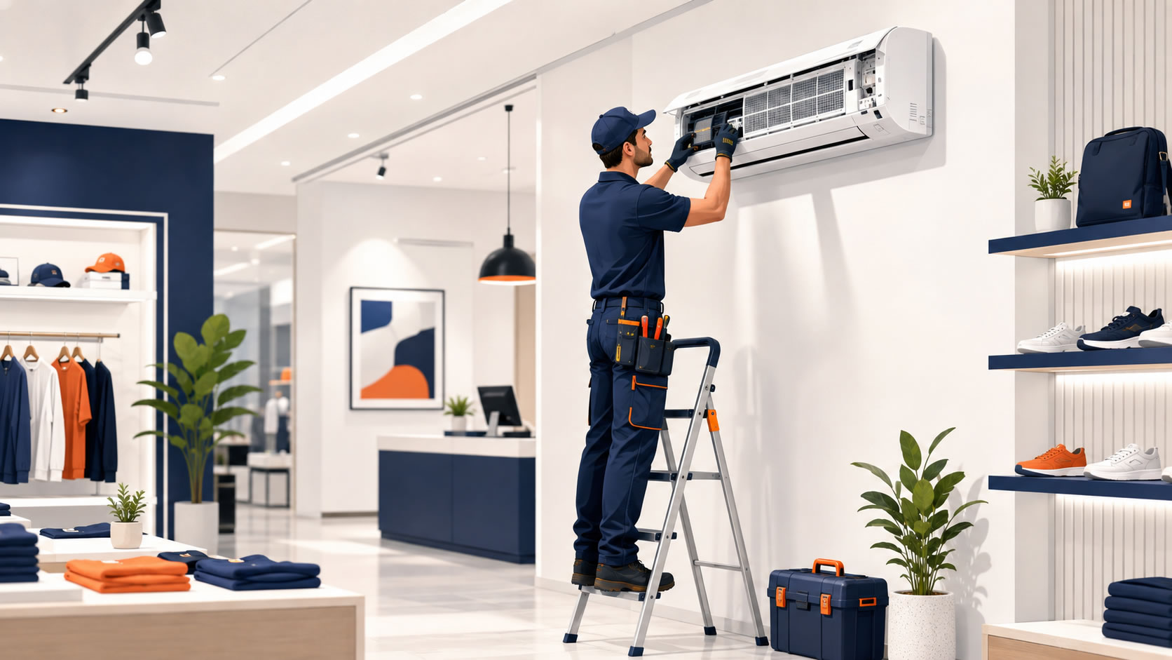 Técnico instalando ar condicionado split em ambiente residencial