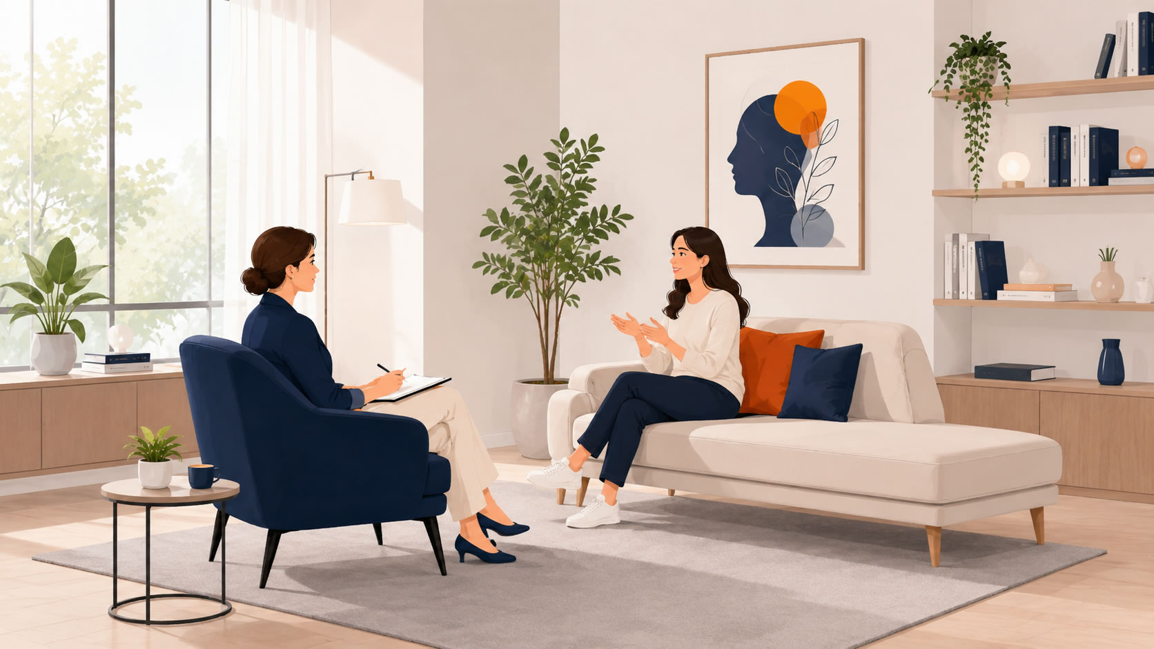 Consultório de psicologia com ambiente acolhedor para atendimento