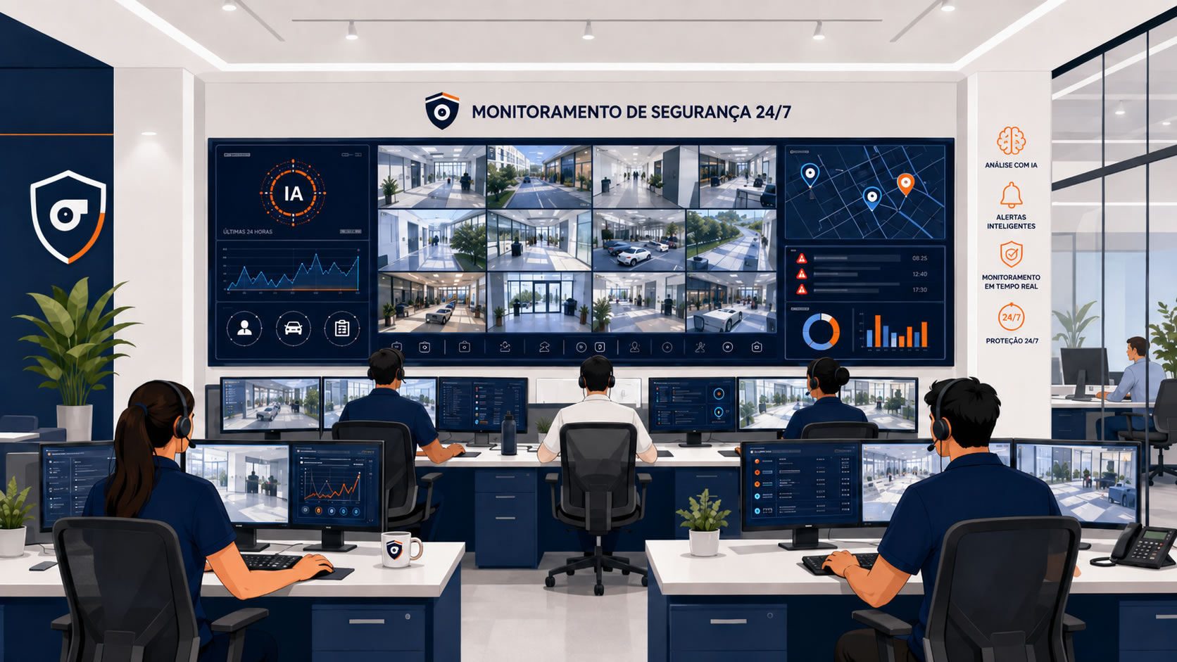 Central de monitoramento 24 horas de empresa de segurança eletrônica