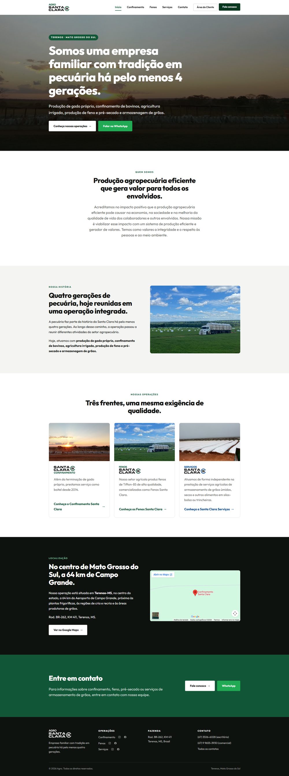 Site da Agro Santa Clara, empresa de agronegócio, desenvolvido pela Zimo