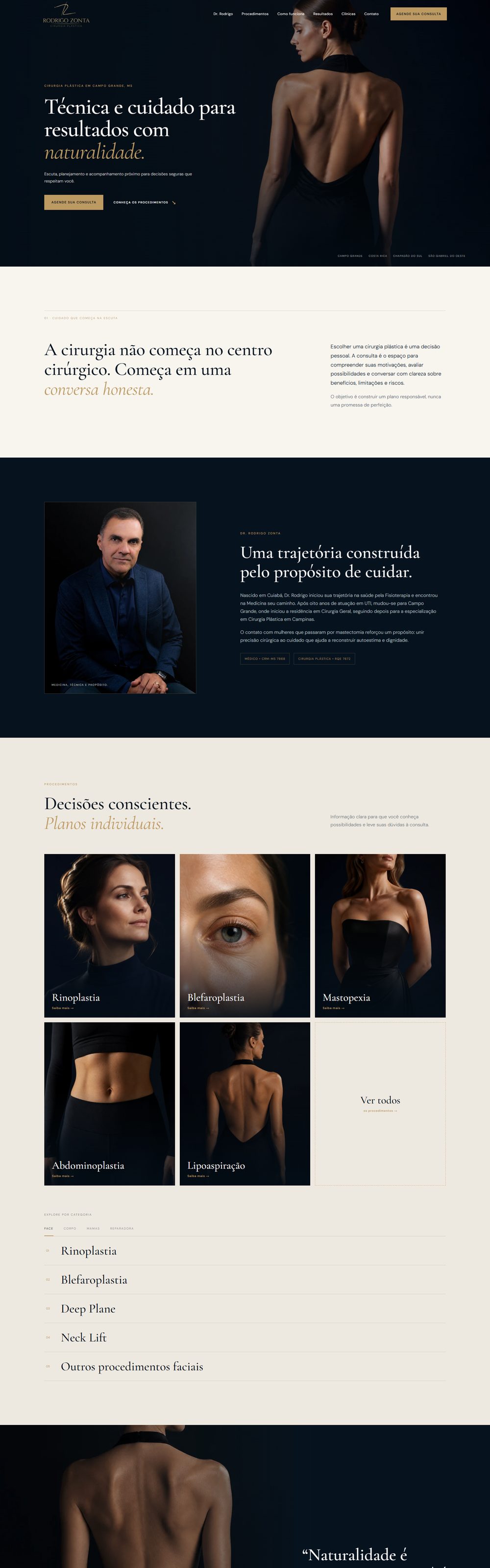 Site do Dr. Rodrigo Zonta, cirurgião plástico, desenvolvido pela Zimo