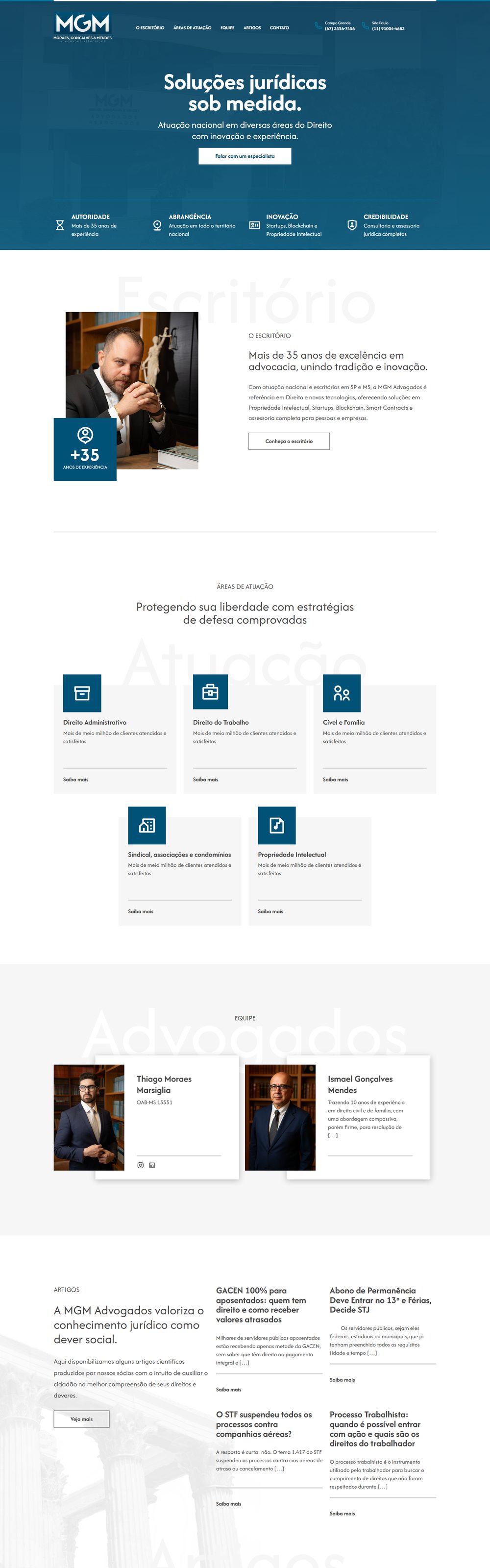 Site do escritório MGM Advocacia desenvolvido pela Zimo