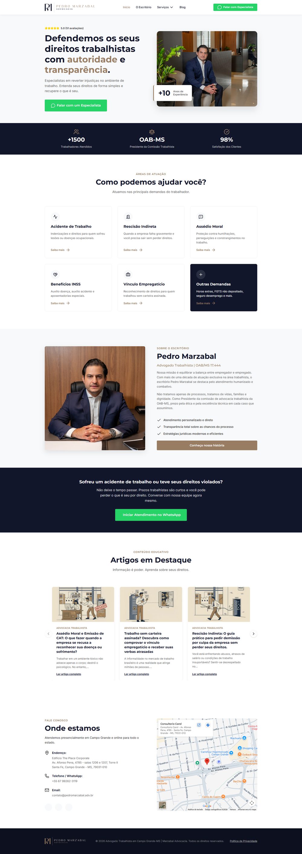Site do escritório Pedro Marzabal Advogados desenvolvido pela Zimo
