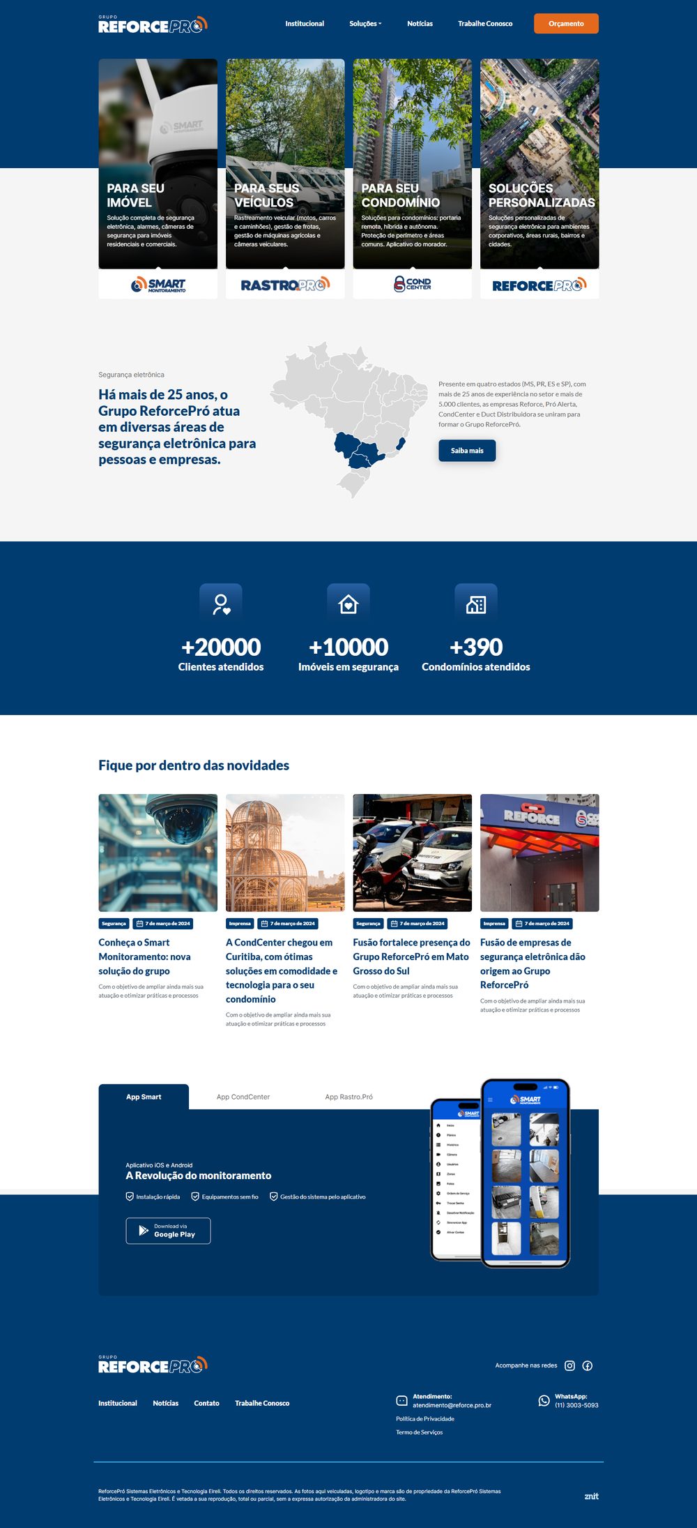 Site da ReforcePró, empresa de monitoramento, desenvolvido pela Zimo