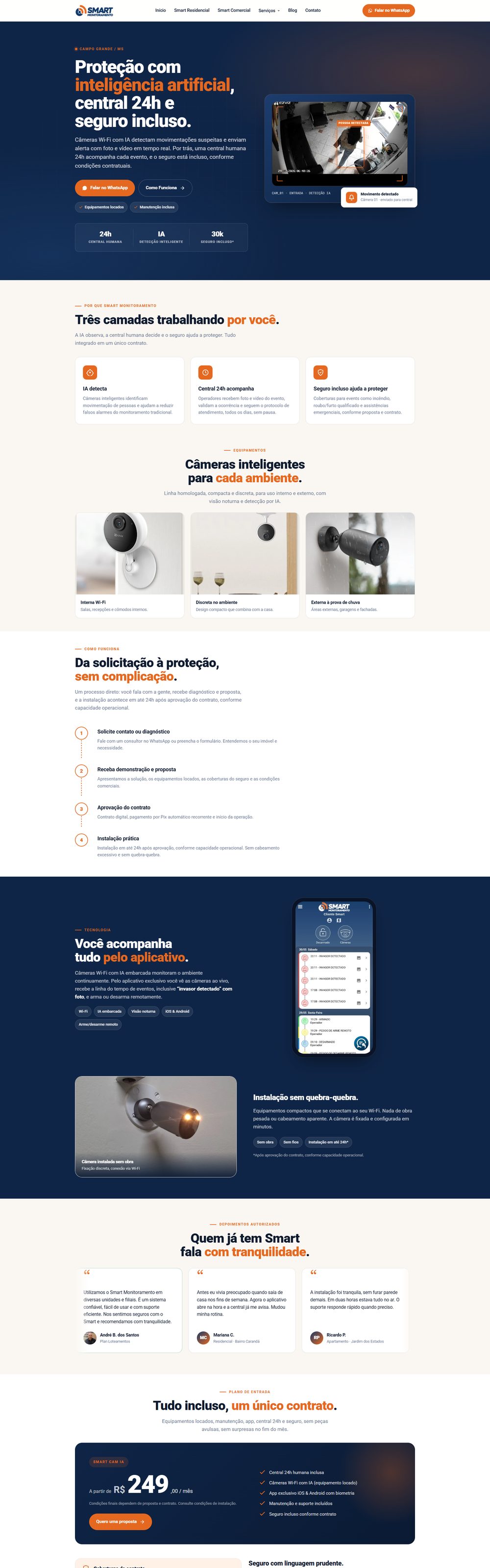 Site da Smart Monitoramento, empresa de segurança eletrônica, desenvolvido pela Zimo