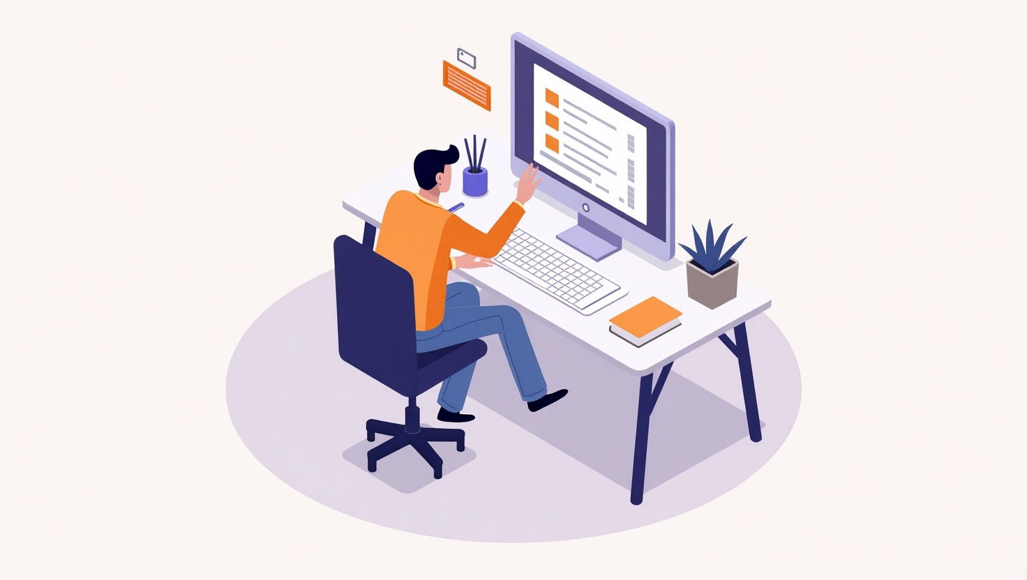 profissional de marketing em frente ao computador revisando textos em um painel de blog com vários artigos listados