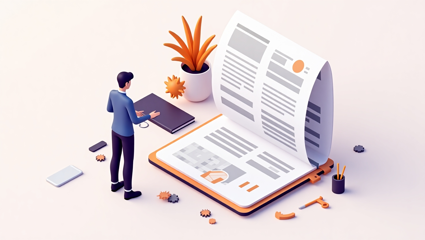 profissional de marketing olhando um painel de blog em um notebook com diversos artigos publicados