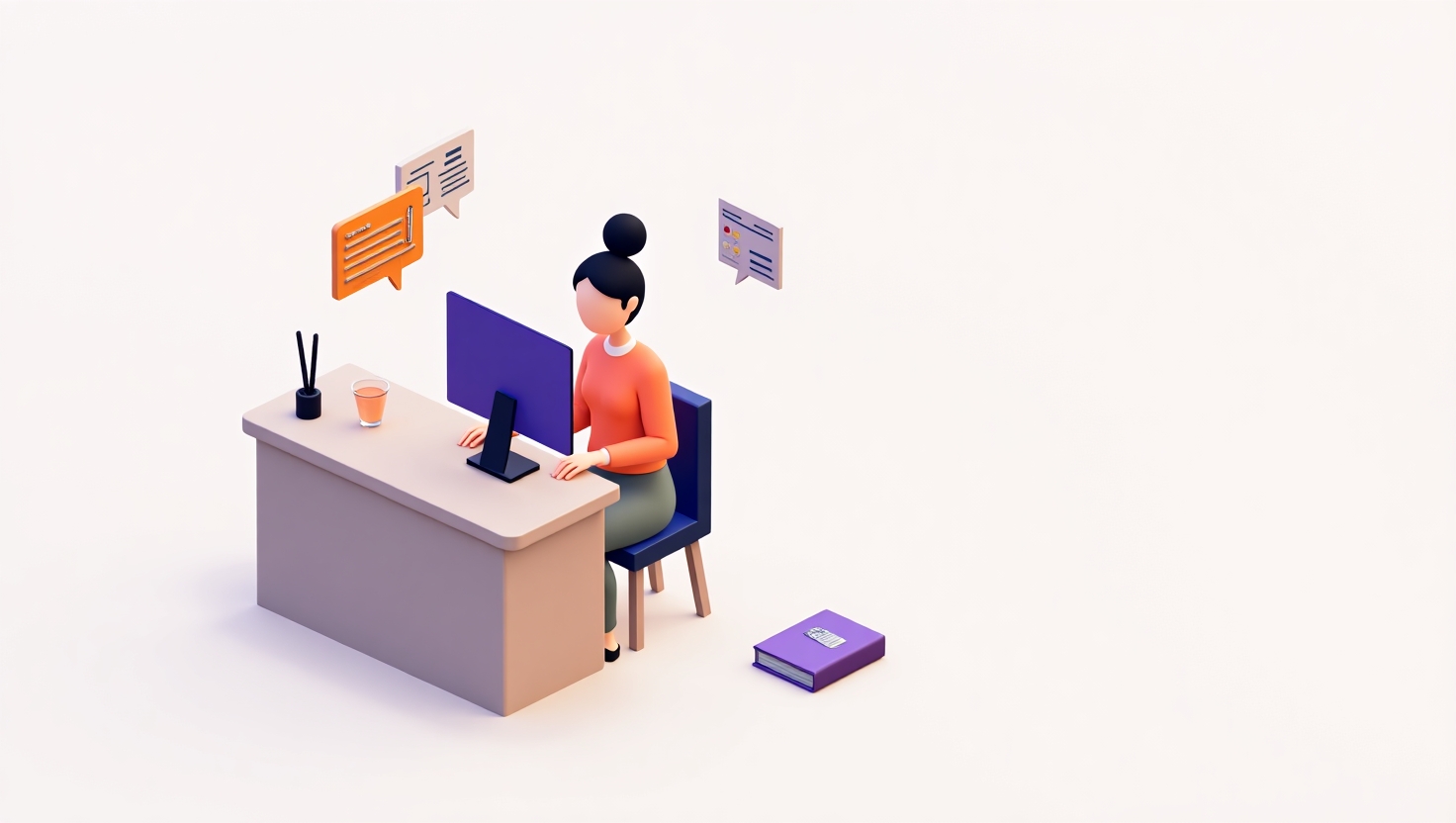 recepcionista em frente ao computador vendo agenda de consultas enquanto o celular ao lado mostra mensagens automáticas sendo enviadas