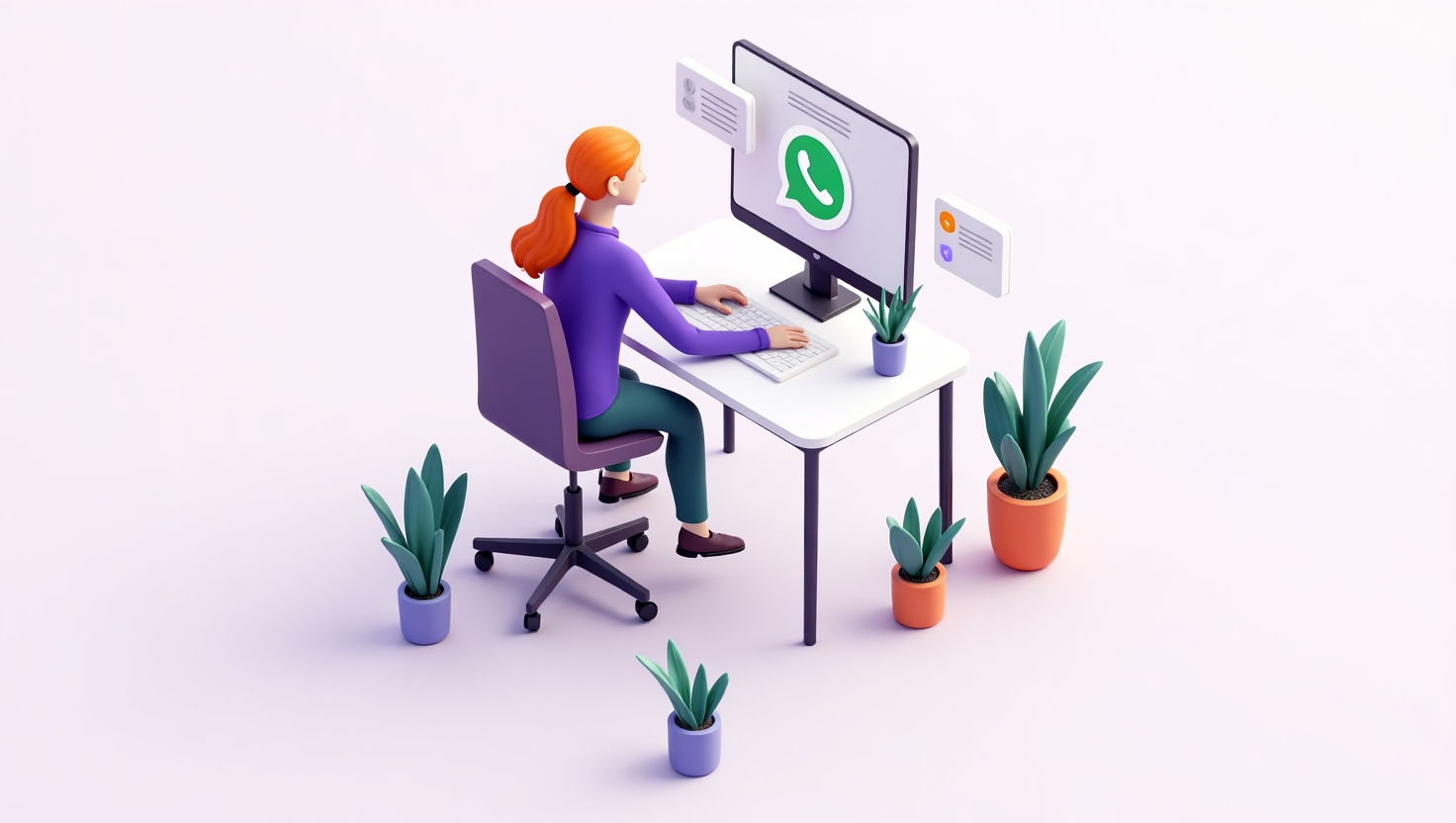 atendente em um escritório respondendo mensagens de WhatsApp no computador com o CRM aberto em outra tela