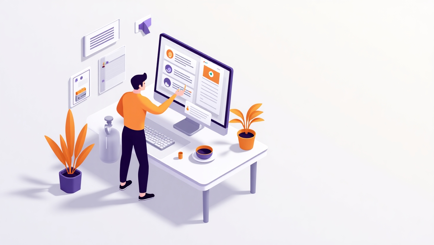 gestor comercial analisando na tela do computador um funil de CRM com vários contatos vindos de conversas de WhatsApp