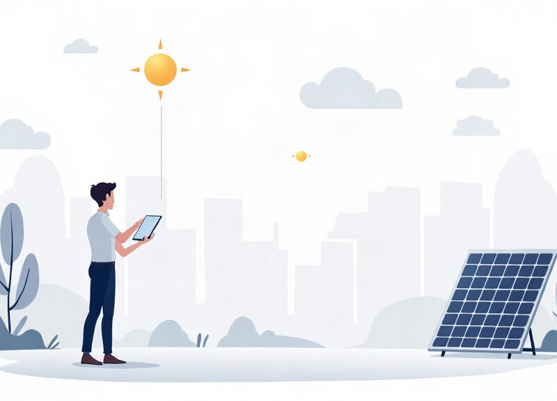 Ilustração editorial de uma empresa de energia solar organizando canais para captar clientes e acompanhar oportunidades.