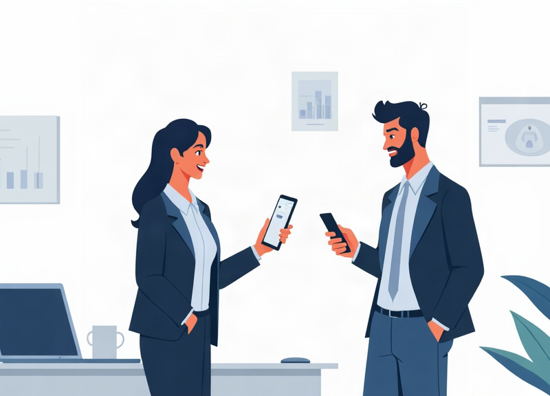 Ilustração editorial de uma equipe de segurança eletrônica analisando canais de marketing e contatos comerciais.
