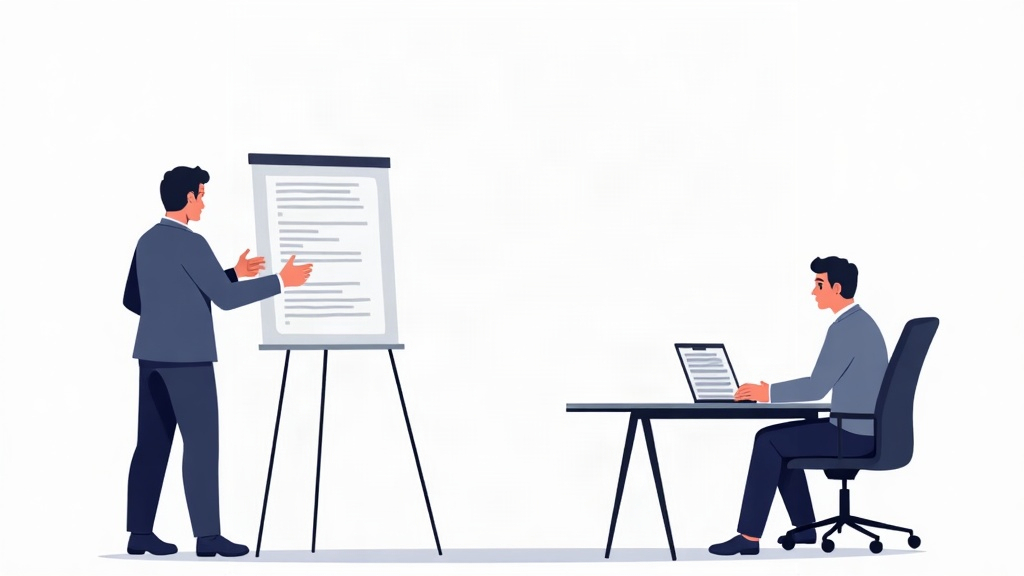 "Empresário compara uma consultoria de SEO e uma agência de SEO em uma reunião de planejamento.