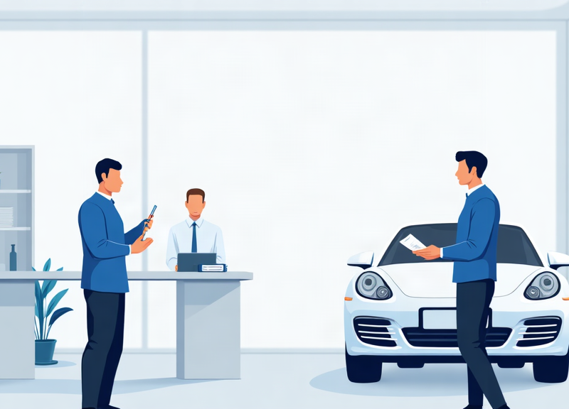 Ilustração editorial de uma oficina organizando avaliações, atendimento e presença local no Google.