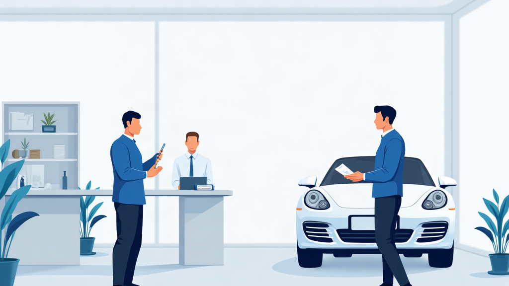 Ilustração editorial de uma oficina organizando avaliações, atendimento e presença local no Google.